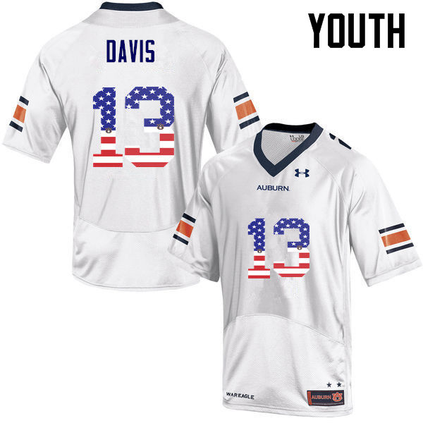 Youth Auburn Tigers #13 Javaris Davis USA Flag Fashion White College Stitched Football Jersey
